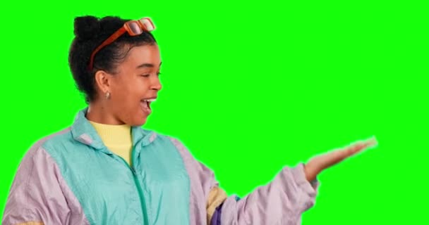 Zielony Ekran Kobieta Palma Szczęśliwy Gest Dla Modnego Wyboru Mody — Wideo stockowe