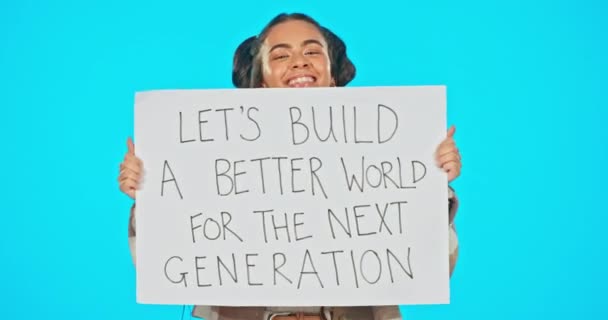 Cartaz Mulher Rosto Protesto Estúdio Para Mudança Climática Consciência Global — Vídeo de Stock