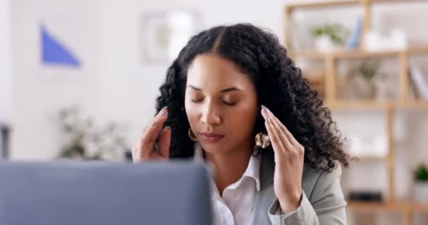 Stress Ansiedade Mulher Negócios Com Dor Cabeça Devido Fadiga Burnout — Vídeo de Stock