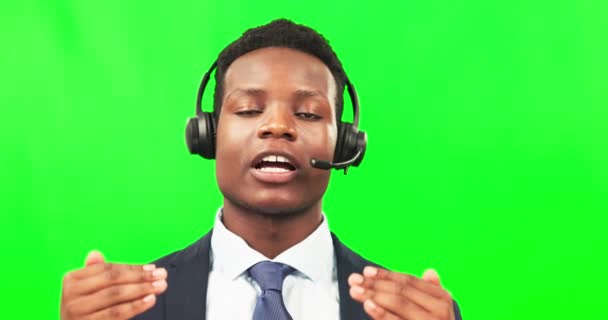 Black Man Callcenter Phone Call Conversation Green Screen Crm Mockup — Stock Video