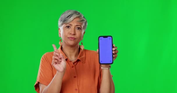 Femme Index Non Par Écran Vert Avec Signe Désapprobation Smartphone — Video