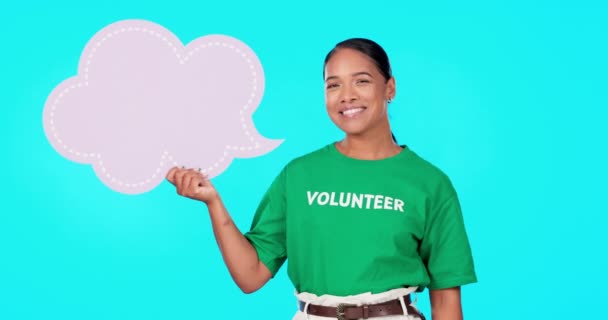Rostro Mujer Voluntario Con Una Sonrisa Burbuja Del Habla Comunicación — Vídeo de stock