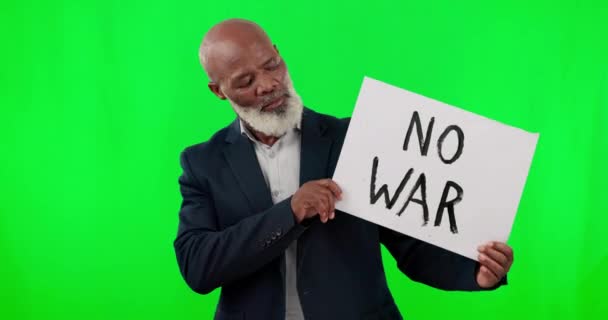 Cara Tela Verde Homem Negro Sem Cartaz Guerra Paz Mundial — Vídeo de Stock