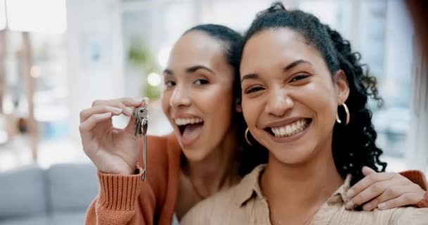 Rosto Lésbico Selfie Casal Chaves Casa Nova Propriedade Mulheres Com — Vídeo de Stock