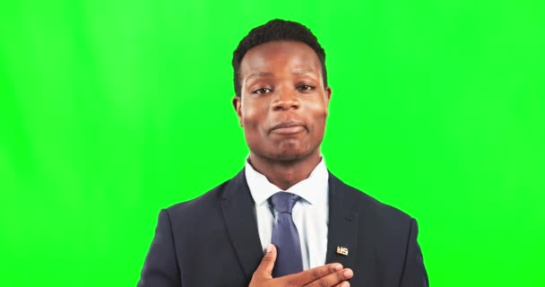 Portret Trening Biznesowy Czarny Człowiek Zielonym Tle Ekranu Studio Coachingu — Wideo stockowe