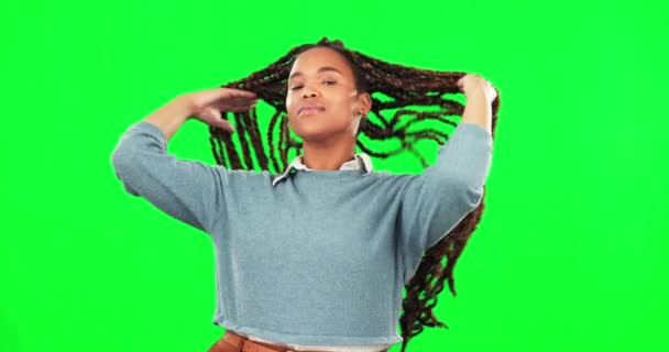 Beleza Cabelo Confiante Com Mulher Negra Tela Verde Para Estilo — Vídeo de Stock