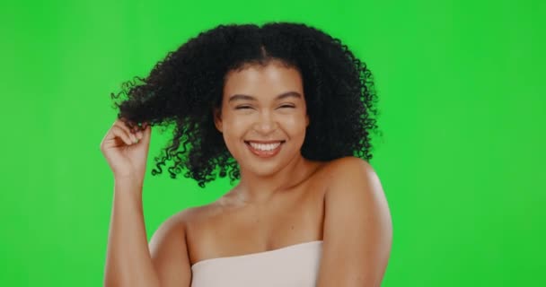 Włosy Zielony Ekran Twarz Kobiety Uśmiechem Piękno Wellness Pielęgnacji Skóry — Wideo stockowe