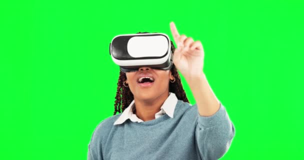 Experiência Realidade Virtual Toque Tela Verde Mulher Feliz Metaverso Jogos — Vídeo de Stock
