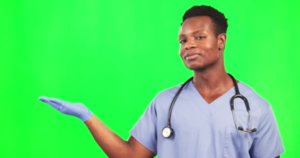 Ευτυχής Άνθρωπος Πρόσωπο Και Γιατρός Στην Πράσινη Οθόνη Διαφήμιση Mockup — Αρχείο Βίντεο