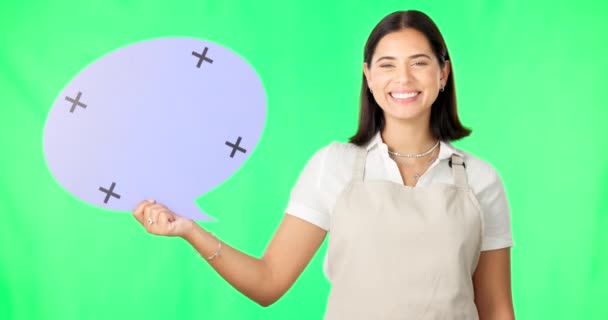 Woman Speech Bubble Smile Face Green Screen Studio Mockup Promo — Stock Video