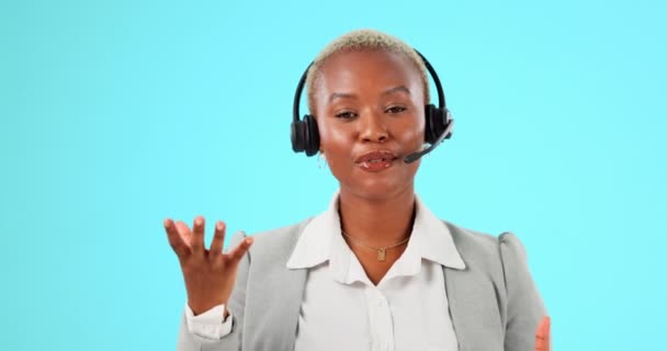 Call Center Fejhallgató Arca Fekete Beszél Ügyfélszolgálat Értékesítés Vagy Segítség — Stock videók