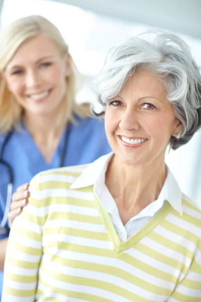 Keep Healthy Stay Happy Portrait Happy Senior Woman Visiting Her — Stock Photo, Image