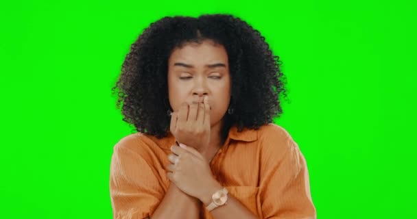 Estrés Shock Rostro Una Mujer Una Pantalla Verde Aislada Sobre — Vídeo de stock