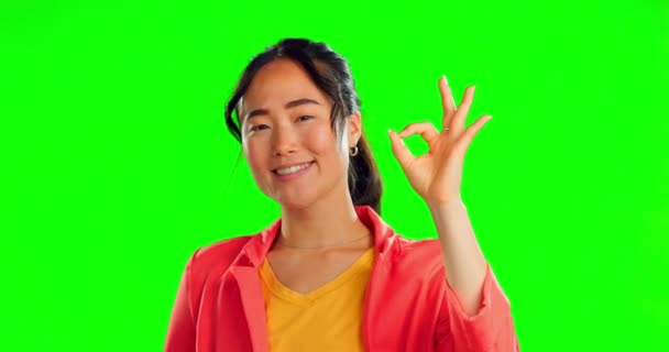 Happy Woman Hands Face Studio Green Screen Background Supporting Agreement — Stock video