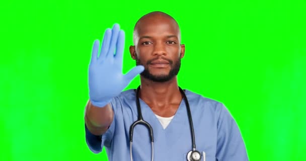 Όχι Σοβαρά Και Χέρι Της Νοσοκόμας Στο Στούντιο Πράσινης Οθόνης — Αρχείο Βίντεο