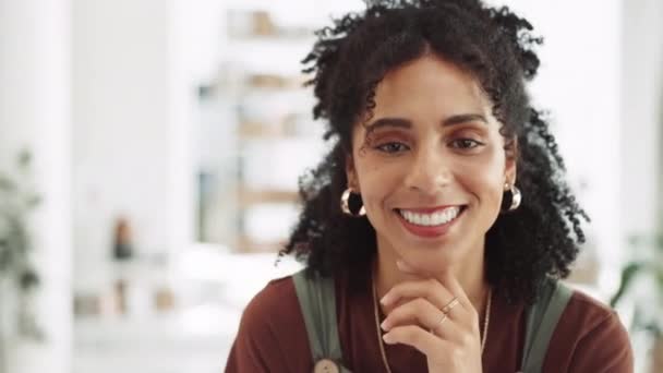 Kreativ Kvinde Ansigt Smil Små Virksomheder Mode Selvtillid Eller Succes – Stock-video