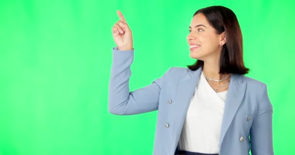 Femme Affaires Visage Pointage Avec Écran Vert Liste Option Examen — Video