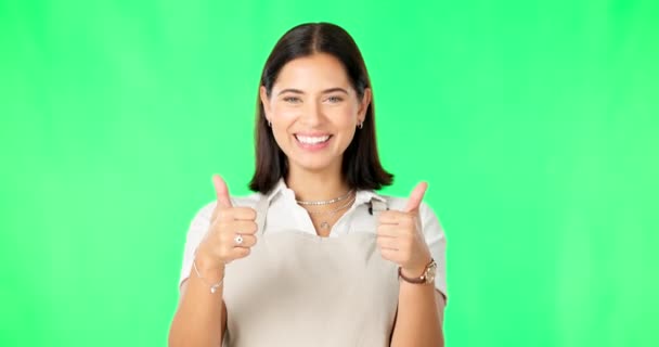 Mujer Feliz Manos Pulgares Hacia Arriba Pantalla Verde Para Buen — Vídeos de Stock