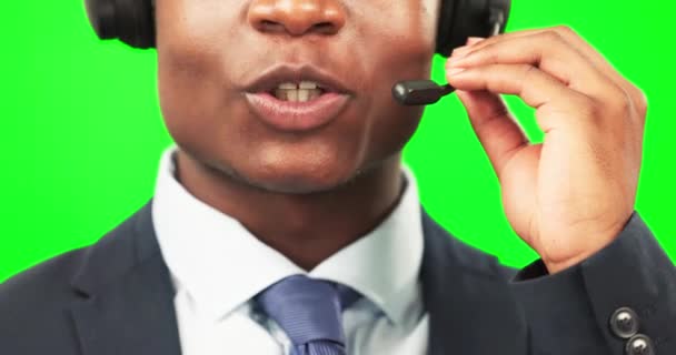 Homem Close Call Center Com Tela Verde Boca Entre Contato — Vídeo de Stock