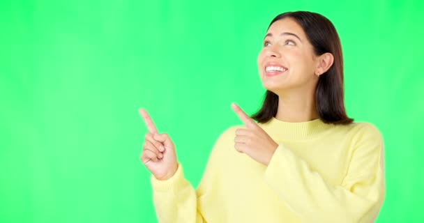 Ritratto Puntamento Branding Con Una Donna Sullo Schermo Verde Spazio — Video Stock