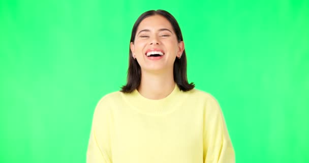 Yeşil Ekran Gülen Kadın Gülümseyen Yüz Renk Arka Planında Mutluluk — Stok video