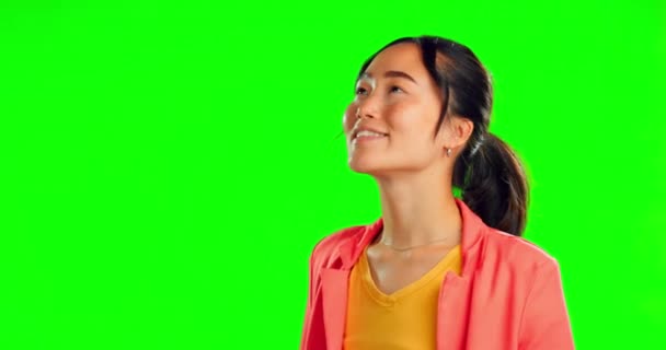 Tela Verde Maquete Mulher Asiática Procurando Estúdio Para Marketing Publicidade — Vídeo de Stock