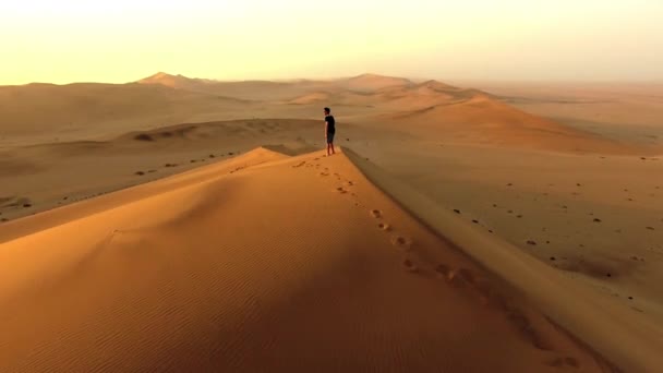 Desert Hiker Cheering Celebrating Success Arms Raised Climbing Hiking Walking — Video