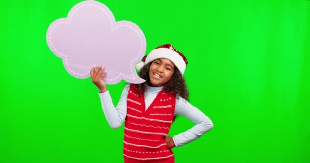 圣诞节 绿色荧幕 孩子们在节日的观点 营销或品牌广告上都有模仿的言语泡沫 社交媒体 肖像信息或彩色键的孩子与语音模拟工作室背景 — 图库视频影像