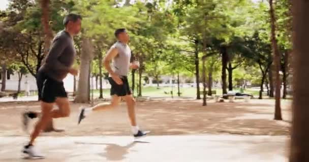 Férfiak Futás Vagy Szabadtéri Park Sportolók Fitness Edzés Vagy Futás — Stock videók