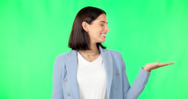 Ділова Жінка Руки Зелений Екран Розміщенні Продукту Рішенні Виборі Фоні — стокове відео