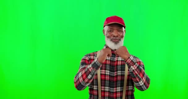 Baile Música Hombre Negro Viejo Divertido Fondo Pantalla Verde Estudio — Vídeos de Stock