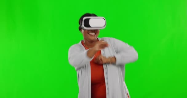 Mulher Negra Realidade Virtual Tela Verde Esports Com Mockup Tecnologia — Vídeo de Stock