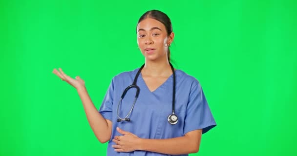 Conseils Écran Vert Femme Médecin Montrant Espace Pour Information Faq — Video