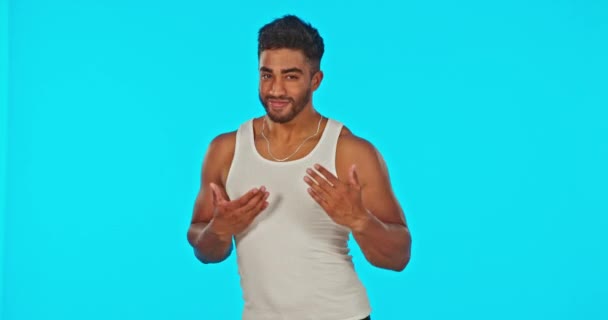 Happy Face Man Dancing Studio Music Radio Playlist Goofy Attitude — Stock Video