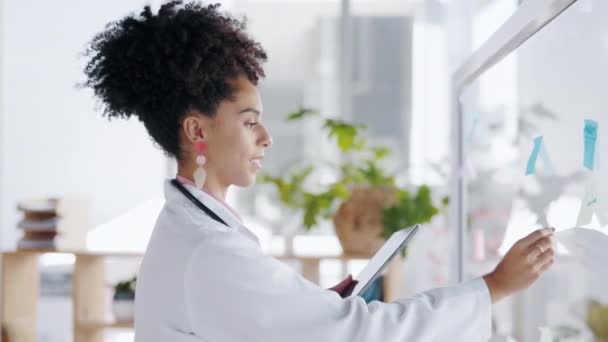 Médico Mujer Tableta Pensando Planificación Programación Tareas Atención Médica Tablero — Vídeos de Stock