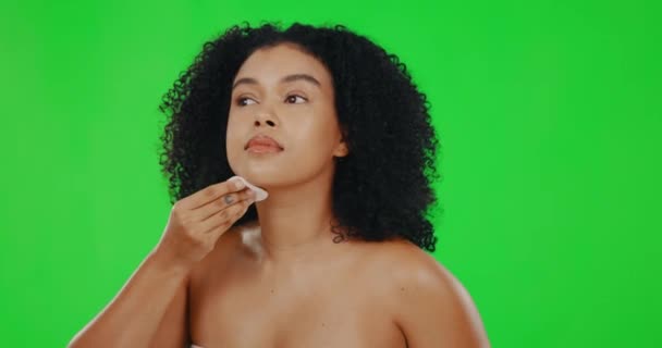 Bavlněná Podložka Zelená Obrazovka Obličej Ženy Studiu Pro Kosmetiku Péči — Stock video