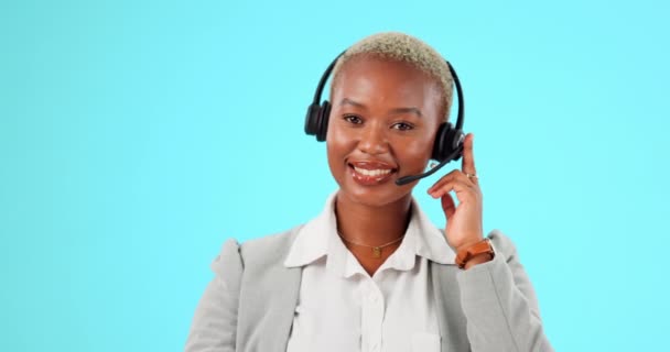 Μαύρη Γυναίκα Τηλεφωνικό Κέντρο Και Πρόσωπο Τηλέφωνο Και Crm Επικοινωνήστε — Αρχείο Βίντεο