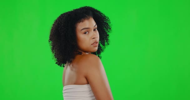 Włosy Zielony Ekran Twarz Kobiety Dla Piękna Wellness Pielęgnacji Skóry — Wideo stockowe