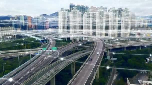 Воздушная Сетка Связи Умного Города Эволюции Данных Цифровой Трансформации Глобальных — стоковое видео