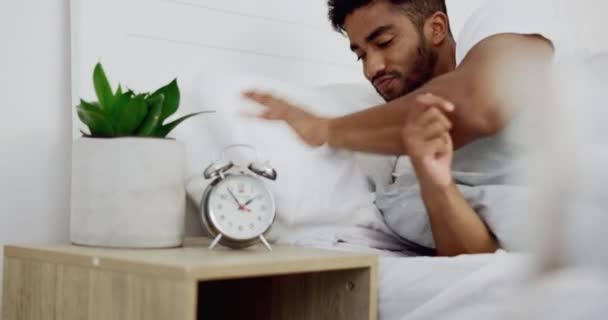 Man Insomnia Tired Bedroom Frustrated Face Anxiety Restless Worry Mind — Stock Video