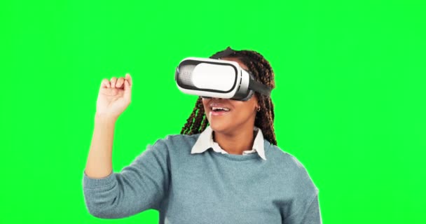 Realidade Virtual Toque Tela Verde Mulher Sorriso Jogos Metaversais Mockup — Vídeo de Stock