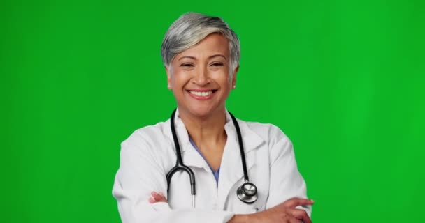 Écran Vert Médecin Visage Femme Riant Pour Assurance Soutien Médical — Video