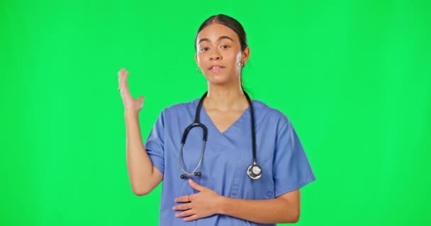 Gesundheitswesen Green Screen Und Ärztin Mit Ratschlägen Informationen Oder Gesundheitsankündigungen — Stockvideo