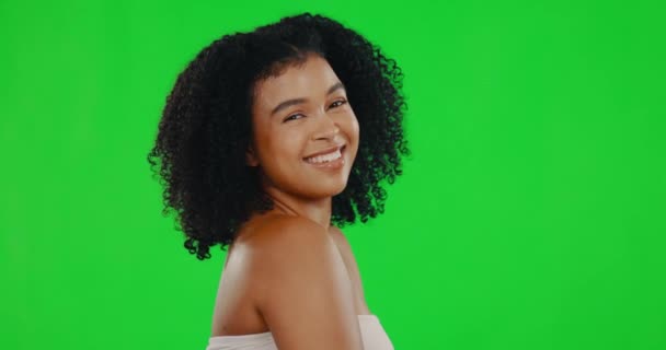 Zelená Obrazovka Krása Tvář Ženy Smějí Pro Péči Vlasy Wellness — Stock video