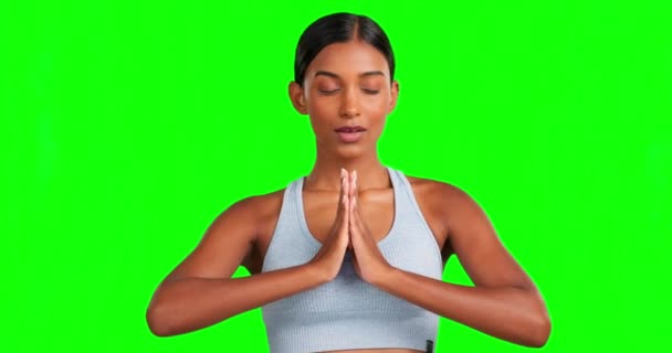 Zelená Obrazovka Meditace Dýchání Ženy Namaste Pro Relaxaci Spirituality Duševní — Stock video