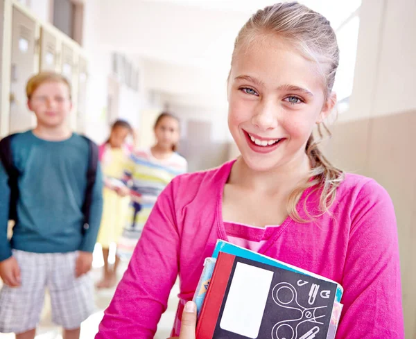 Shes Keen Studying Closeup Portrait Group Young Elementary Students Standing Royalty Free Stock Images