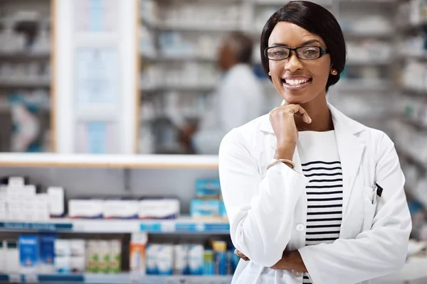 Мене Цього Лікування Жіночий Фармацевт Працює Аптеці — стокове фото