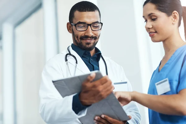 Successful Doctors Value Importance Teamwork Two Young Doctors Using Digital — Stock Photo, Image