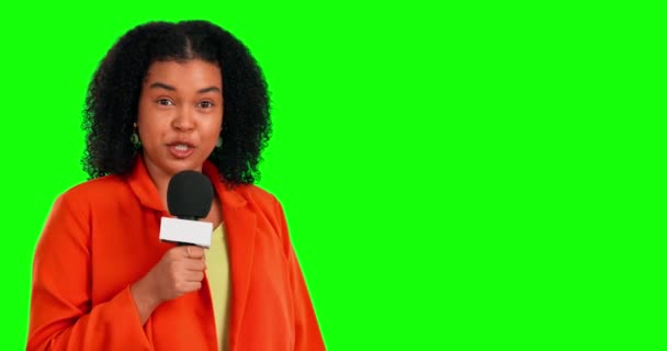 Gest Zielonym Ekranie Twarz Kobiety Reporterki Mówią Wiadomościach Ogłoszeniu Pogody — Wideo stockowe