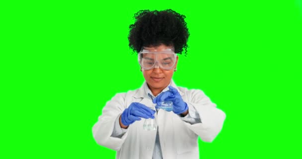 Zielony Ekran Chemiczny Kobieta Lub Naukowiec Kciuki Góry Dla Płynnego — Wideo stockowe